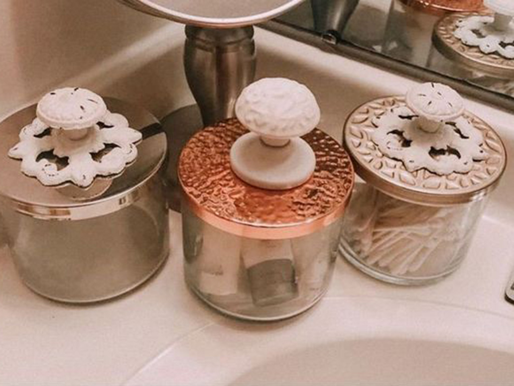 Candle Jars as Bathroom Canisters