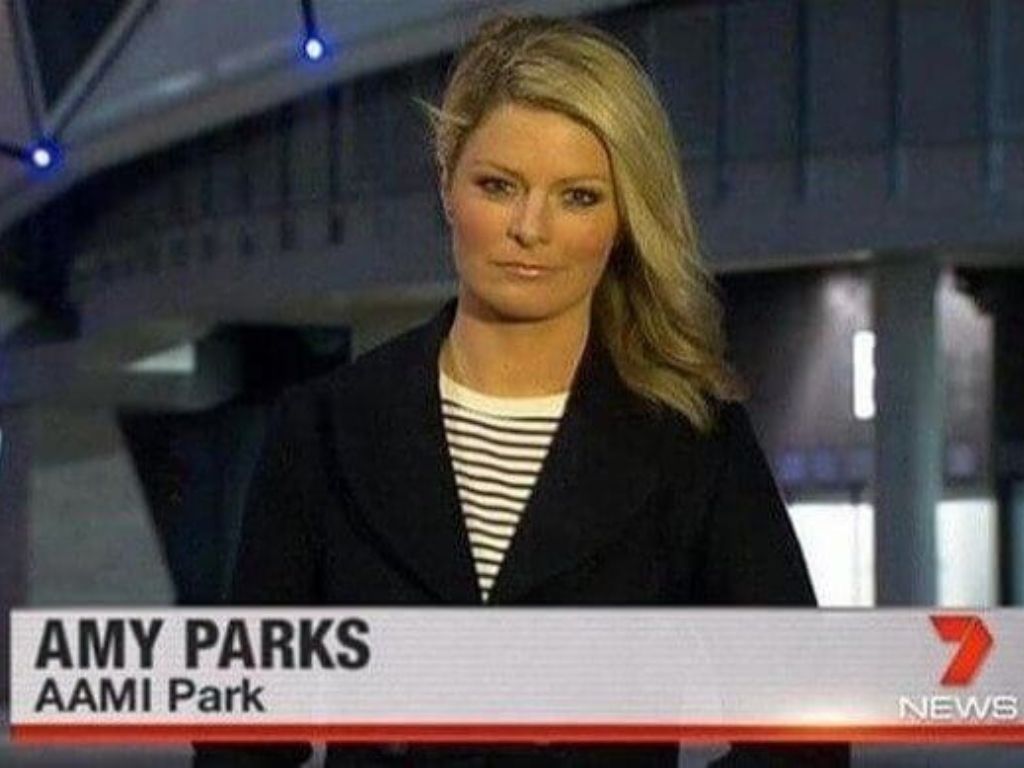 An Australian reporter named Amy Parks covering a story about AAMI Park