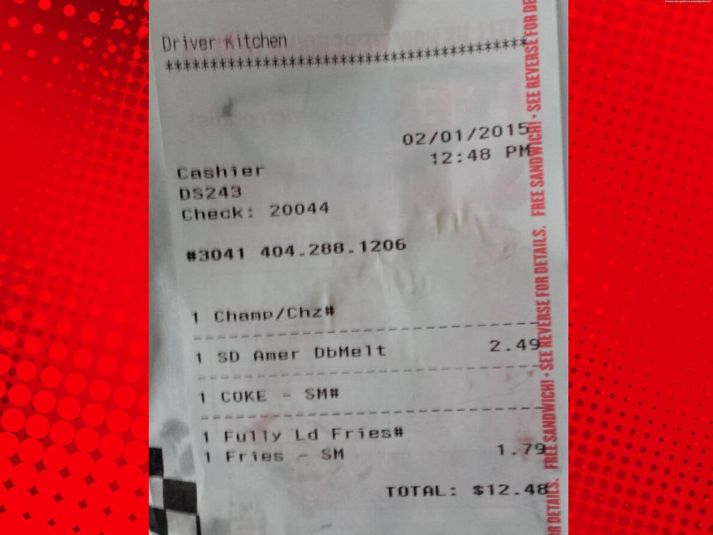 A receipt for $12.48 that was printed at 12:48 PM