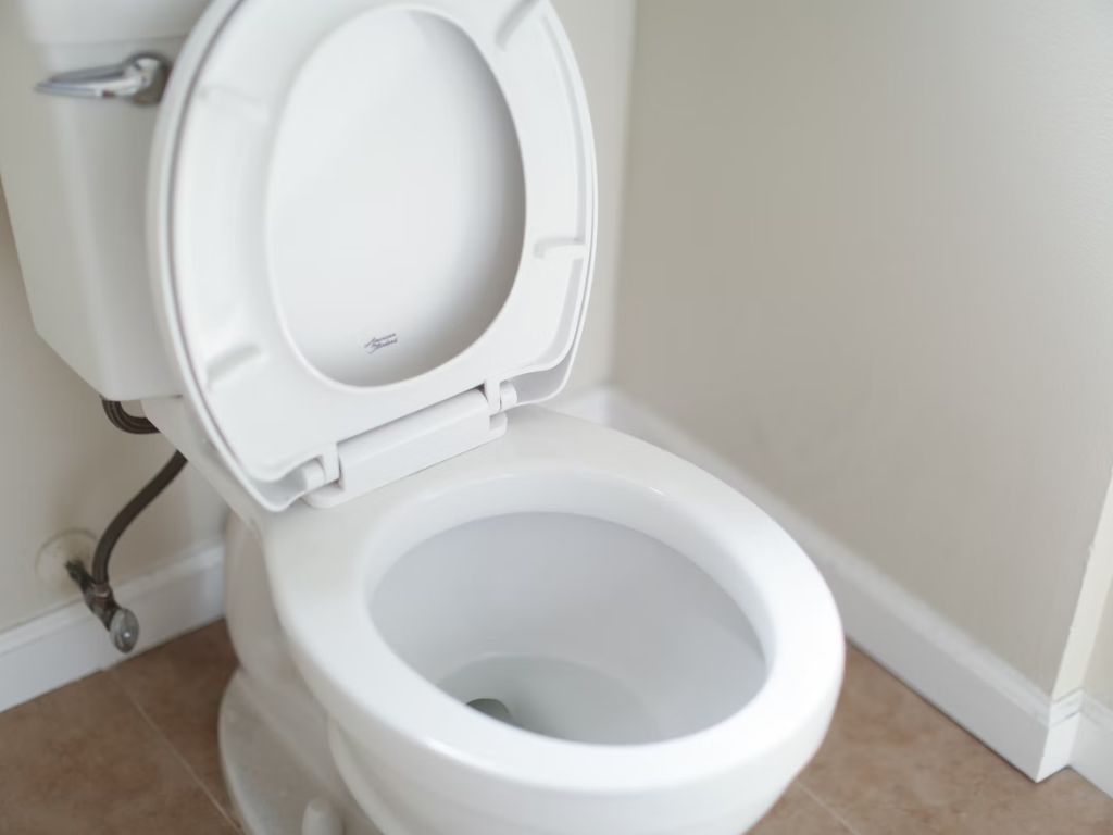 A white toilet in a bathroom