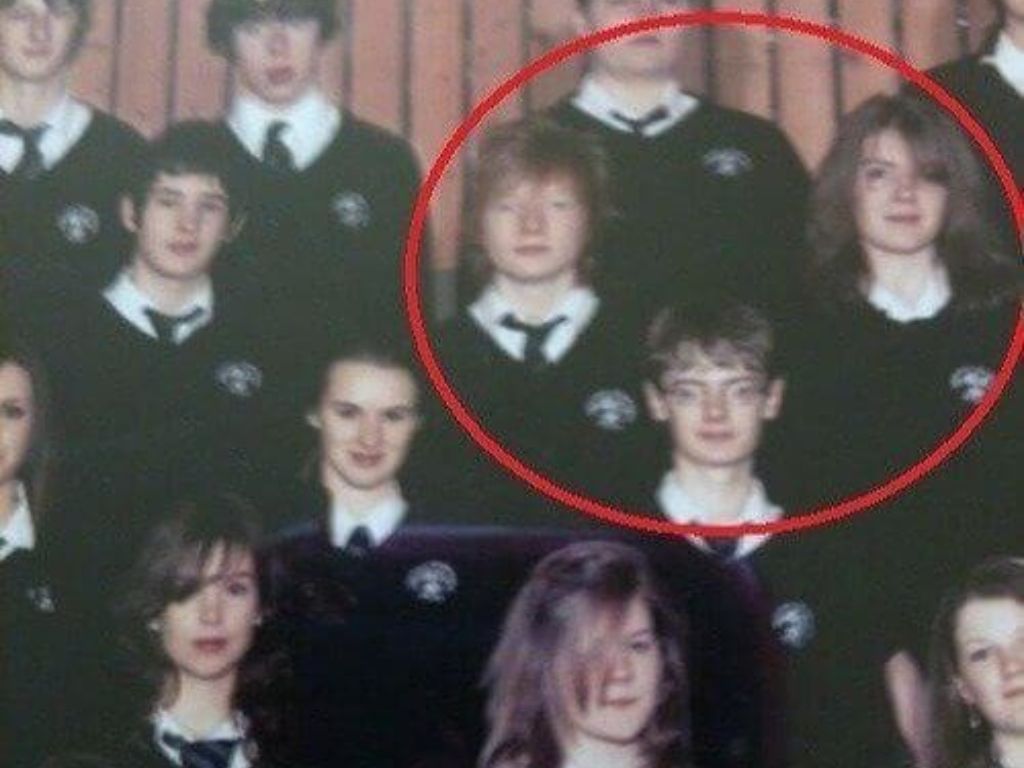 Three students who look like the characters of Harry Potter. One of them is a young Ed Sheeran 