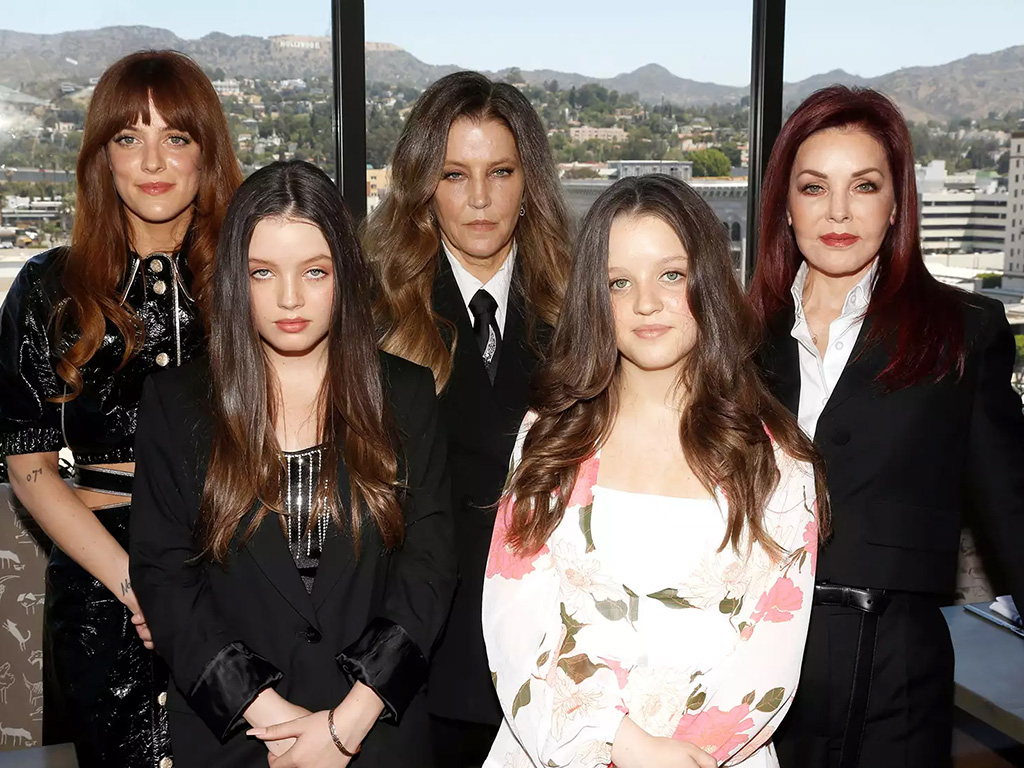 The Presley women including Riley Keough, Finley Aaron Love Lockwood, Lisa Marie Presley, Harper Vivienne Ann Lockwood and Priscilla Presley.