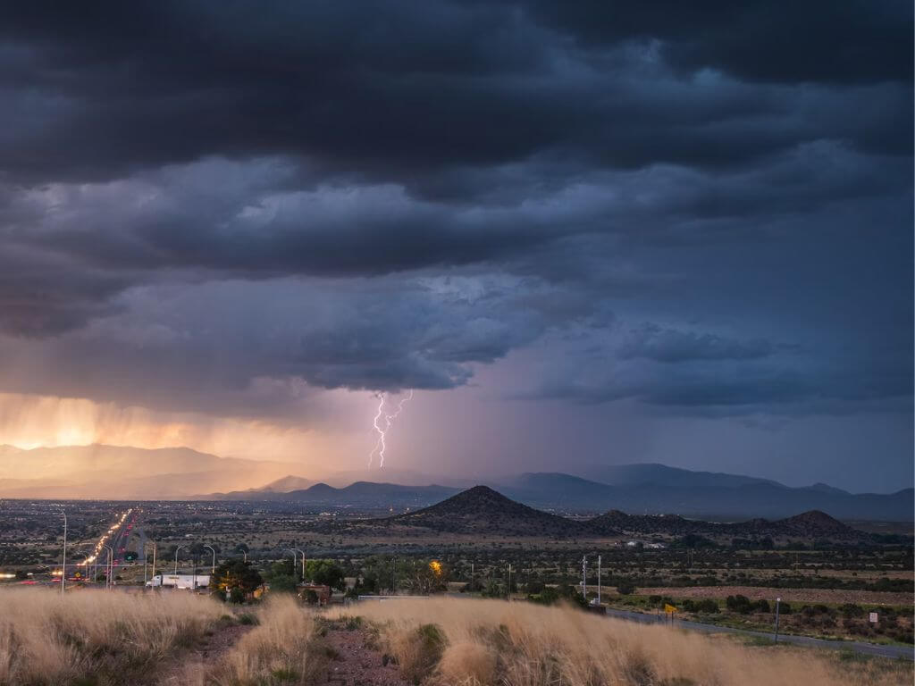 Lightning striking in Santa Fe, New Mexico