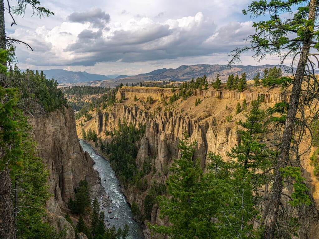 A cliff and river in Yellowstone National Park, Wyoming