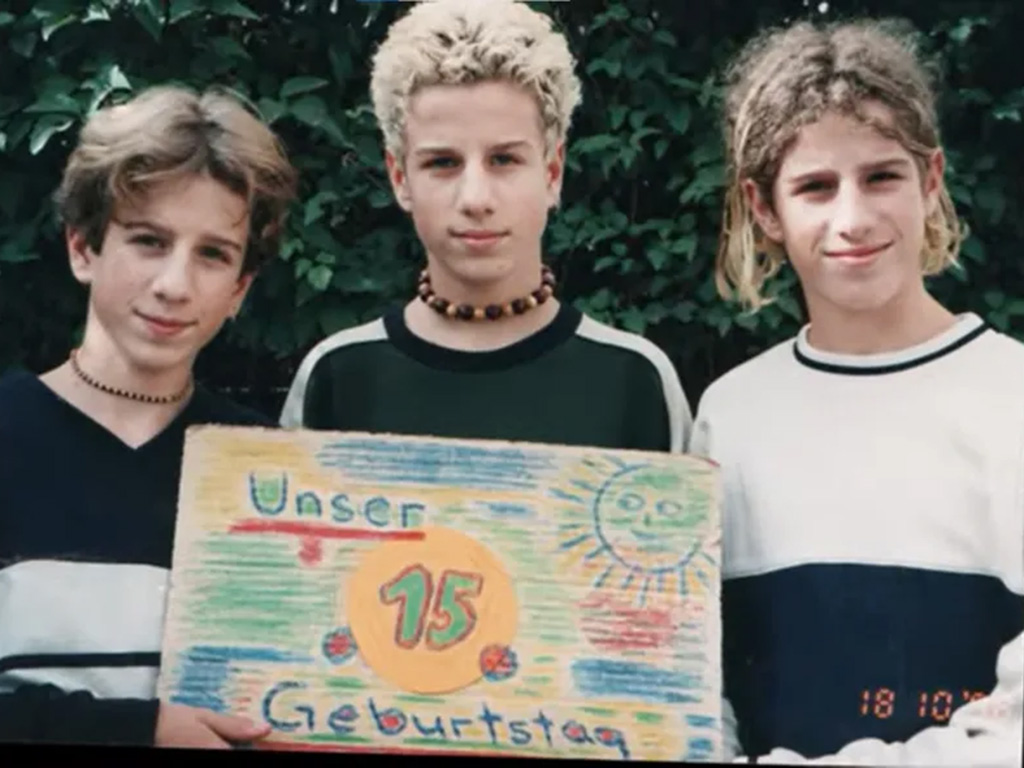 Three triplets in their annual birthday photo