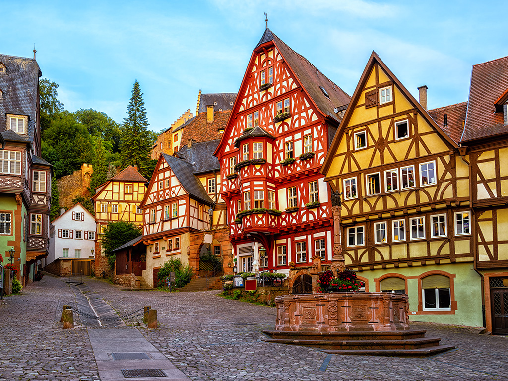 Colorful half-timbered houses in Miltenberg historical medieval Old Town, Bavaria, Germany
