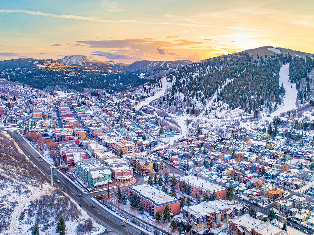 Park City, Utah, USA Downtown Skyline Aerial.
