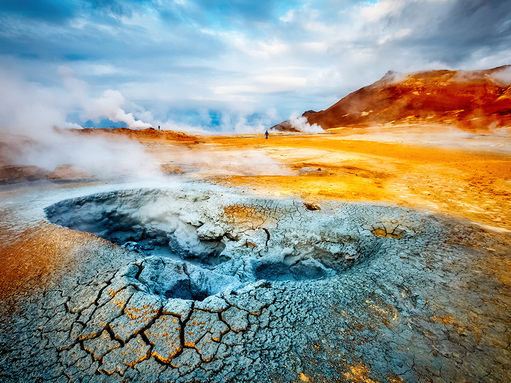 Dramatic view of the geothermal area Hverir (Hverarond). Location place Myvatn lake, Northeastern region, Krafla volcano, Iceland, Europe. 