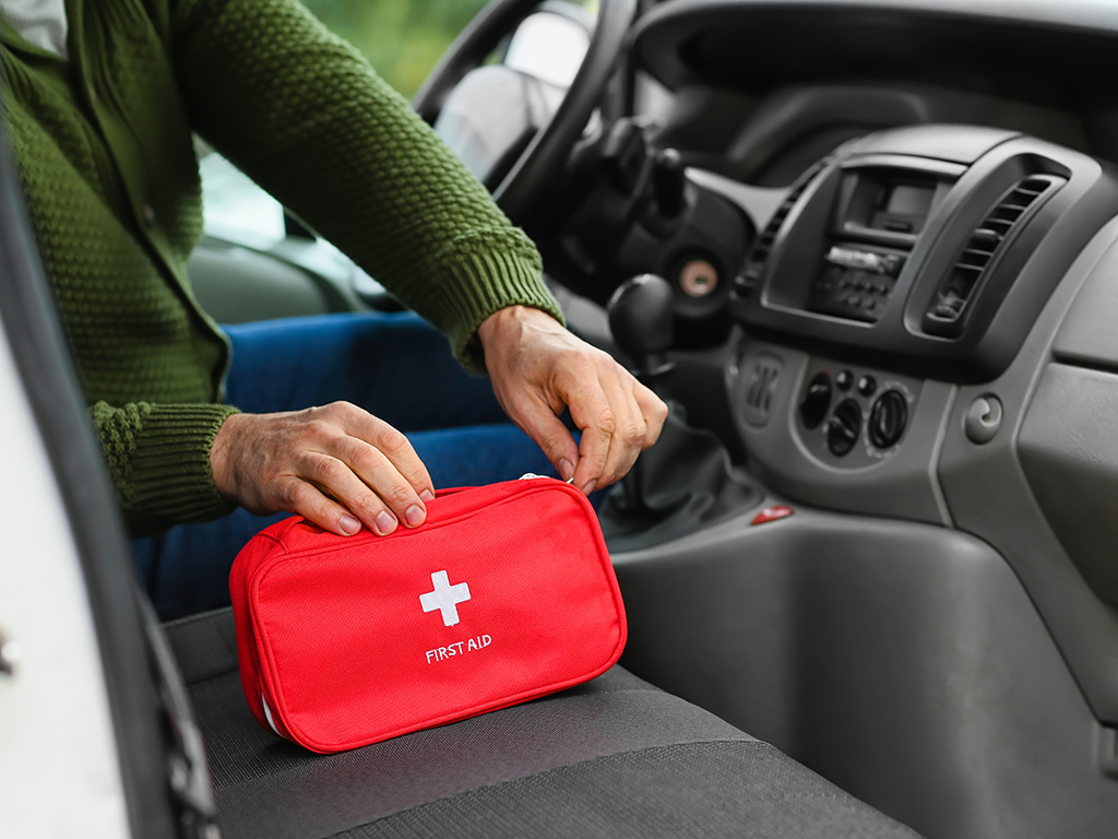 A car emergency kit being opened