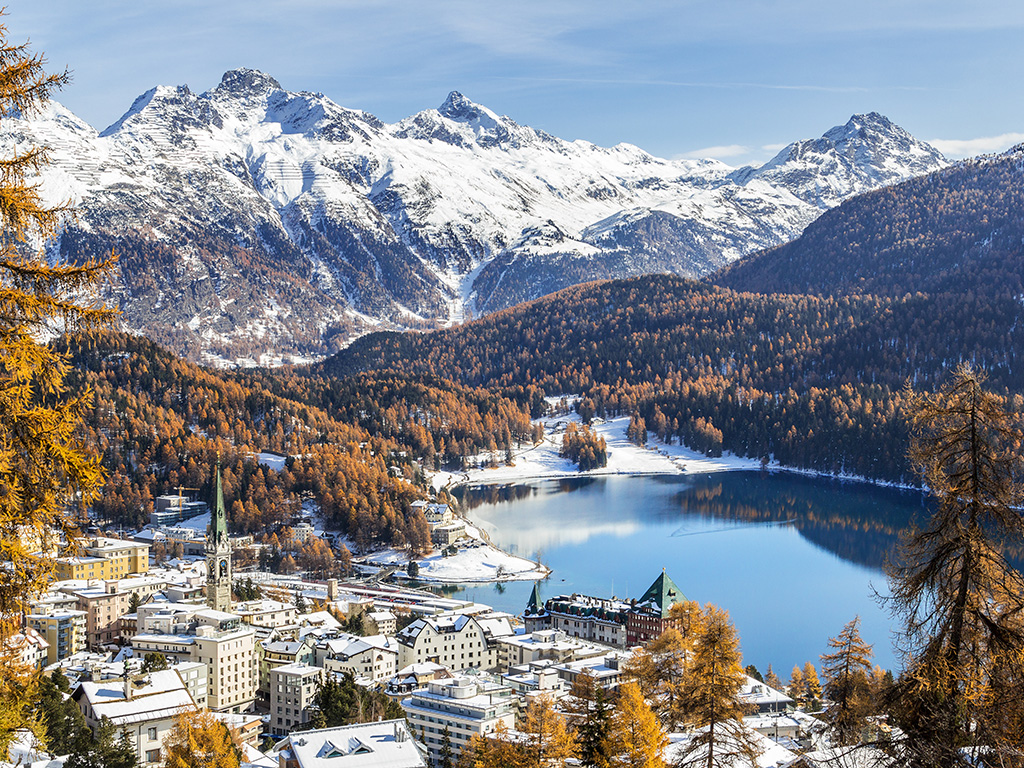 View of St. Moritz, the famouse resort region for winter sprot, from the high hill
