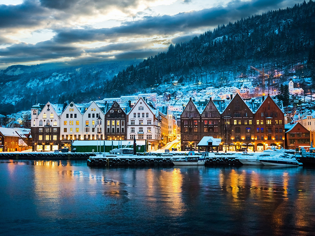 night view on Bruges. Bergen. Norway
