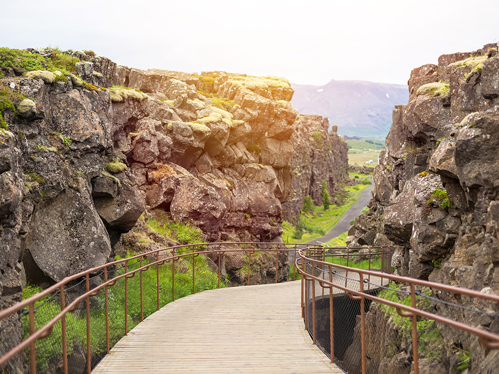 A bridge in Thingvellir National Park located in Iceland