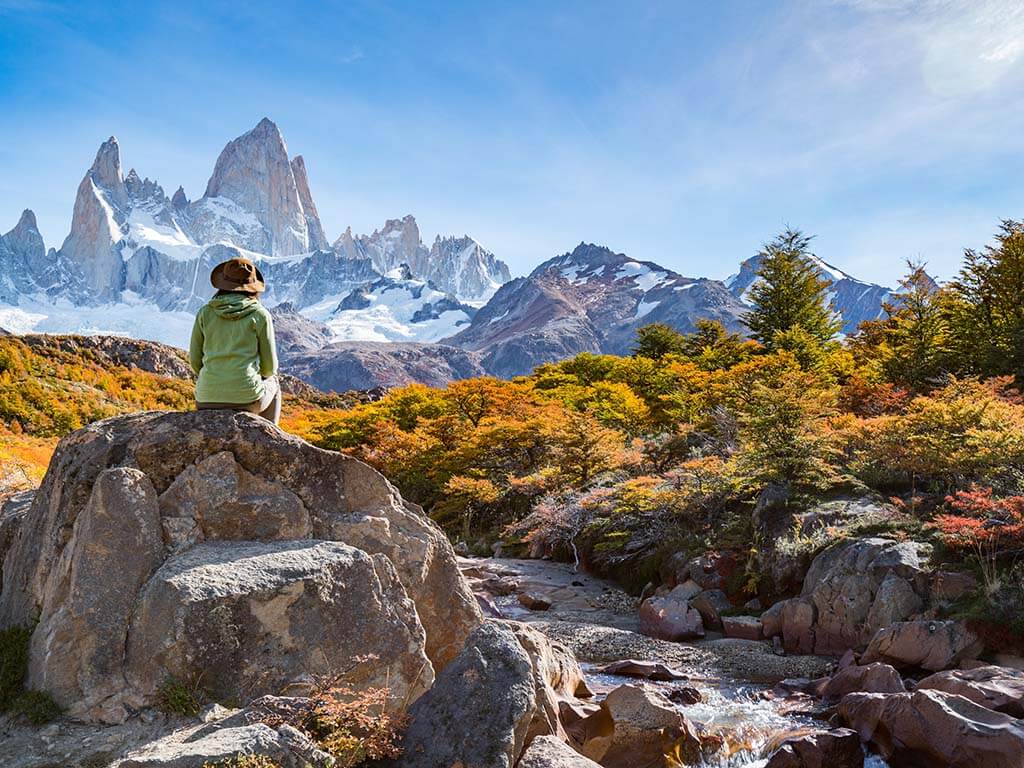 Adventure traveler fall in love with Autumn in Fitz Roy, Patagonia, El Chalten - Argentina
