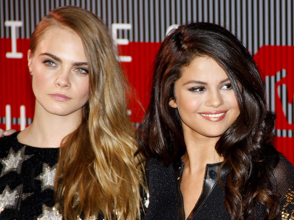 Cara Delevingne, Taylor Swift and Selena Gomez at the 2015 MTV Video Music Awards held at the Microsoft Theater in Los Angeles, USA on August 30, 2015.