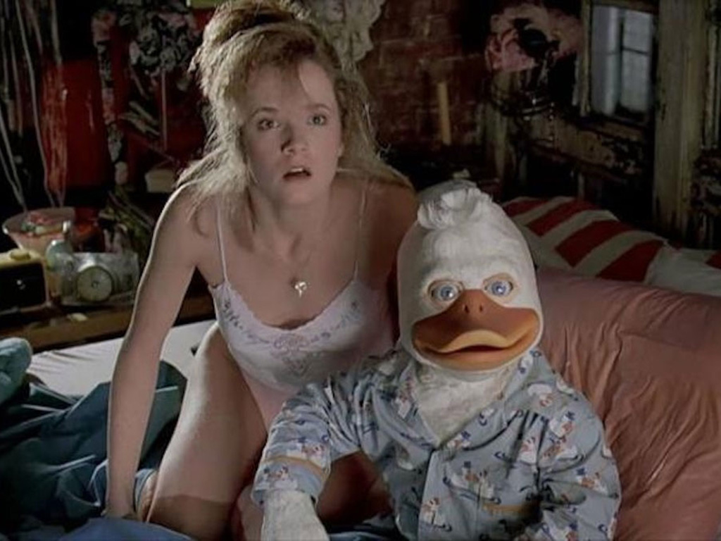 Lea Thompson and Howard the Duck in "Howard the Duck"