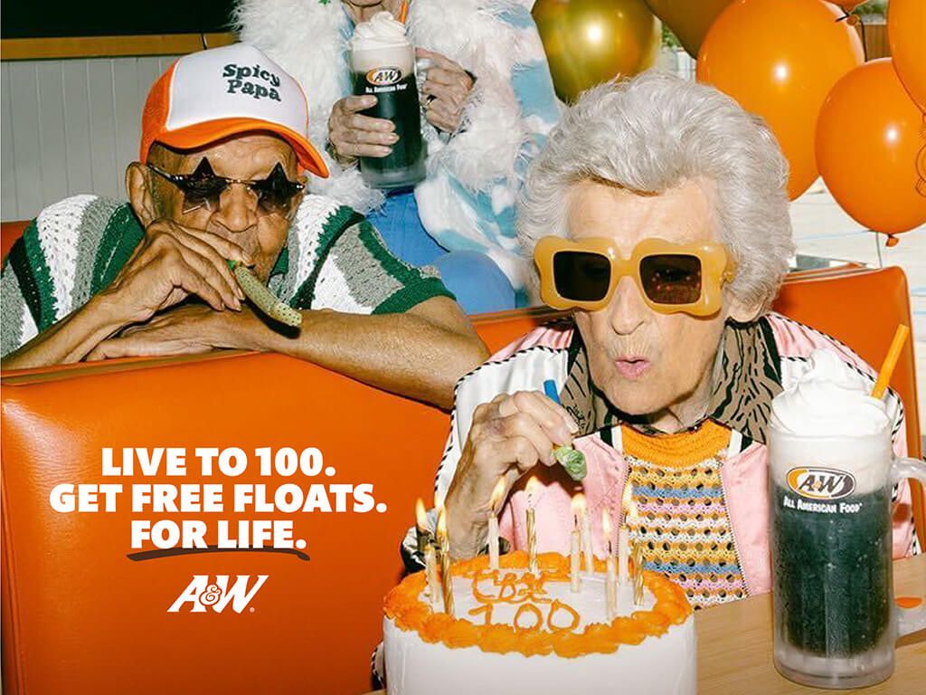 A&W Restaurants is celebrating its 105th birthday by offering anyone 100 or older free Root Beer Floats for life.