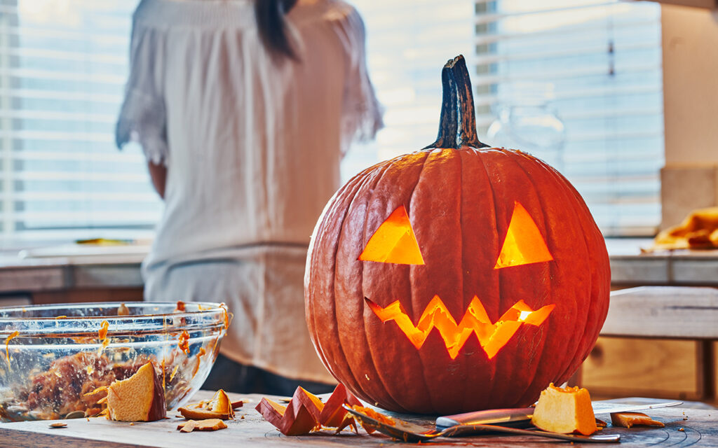 Pumpkin with a candle in it