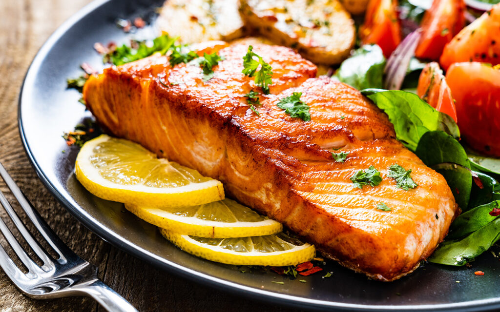 Salmon dinner with vegetables