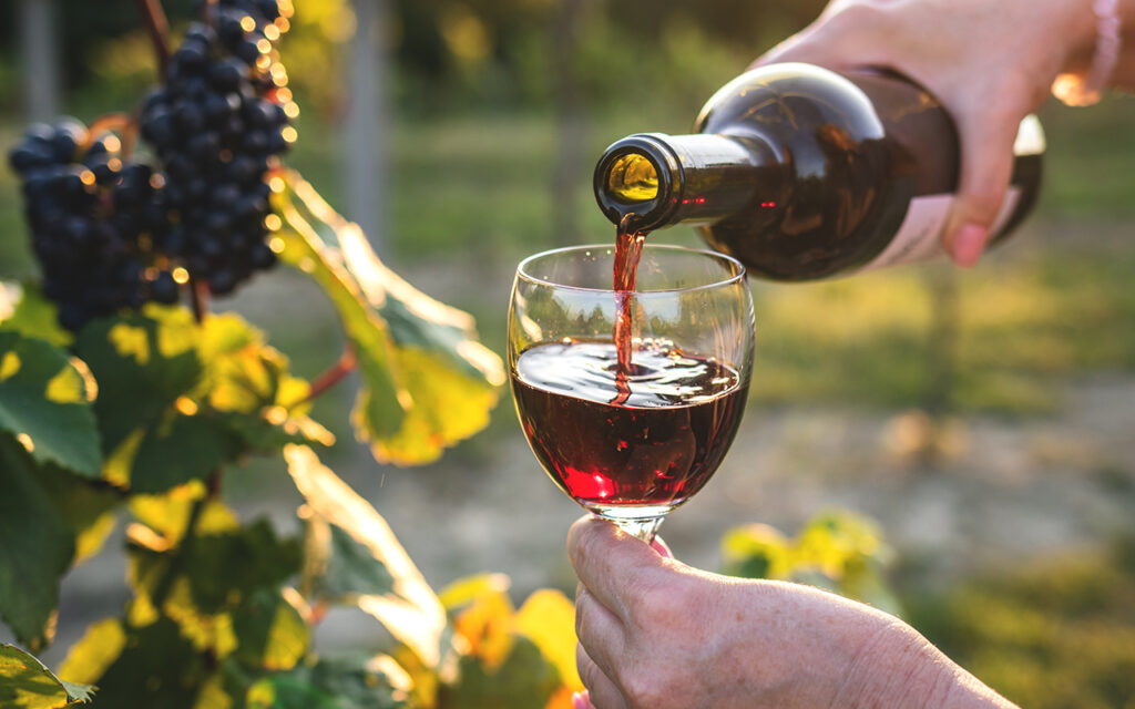 Wine poured into a glass