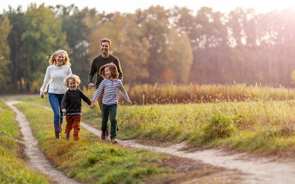 Family running outdoors